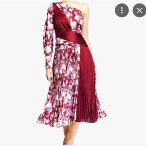 Three Floor Floral Xilitla Midi Dress pleated one sleeve